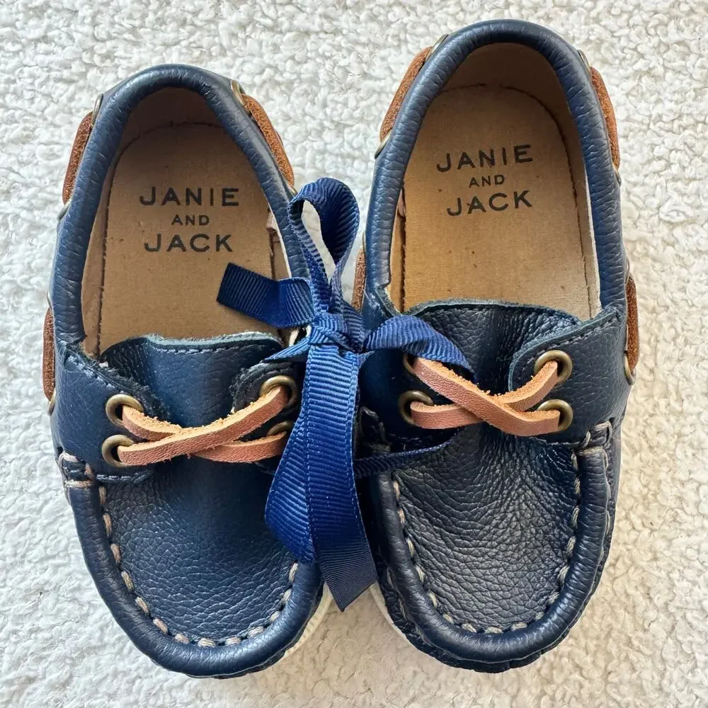 Janie and Jack Perforated Boat Shoe in Blue